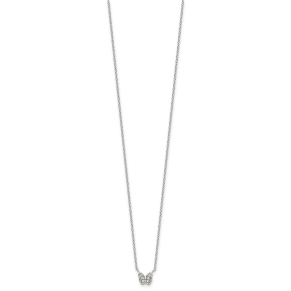 925 Sterling Silver Polished CZ Butterfly 16" Necklace with 2" extension - Picture 2 of 4